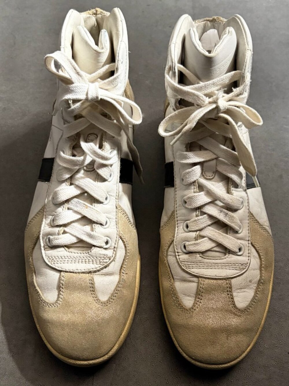 Vintage DIOR Homme Hedi Slimane B48 Leather Hi Top Sneaker Cream White Size 41 - Picture 3 of 11